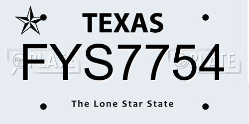 FYS7754 Texas License Plate