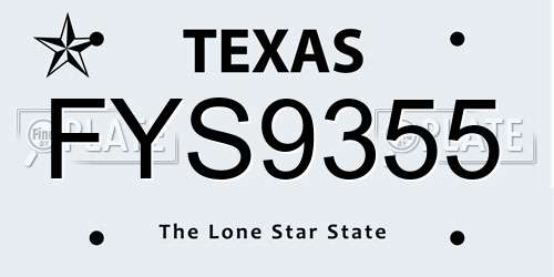 FYS9355 Texas License Plate