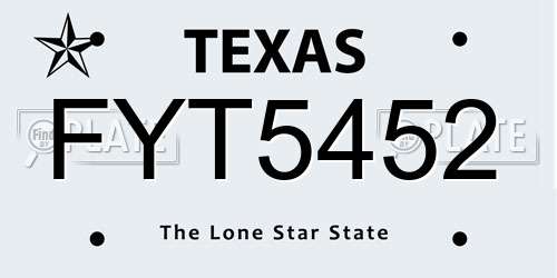 FYT5452 Texas License Plate