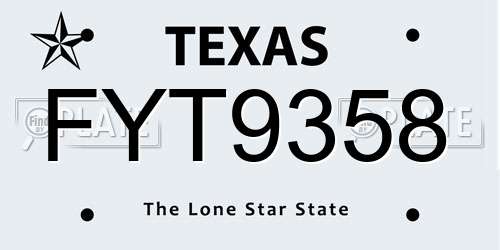 FYT9358 Texas License Plate