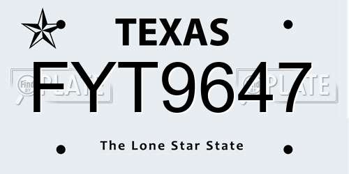 FYT9647 Texas License Plate