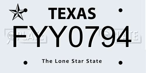 FYY0794 Texas License Plate