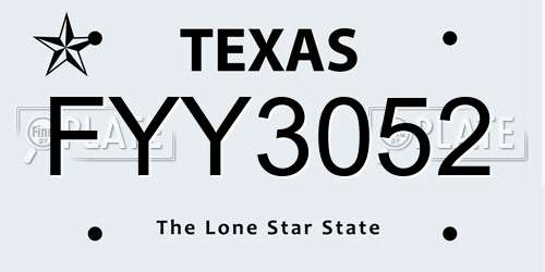 FYY3052 Texas License Plate