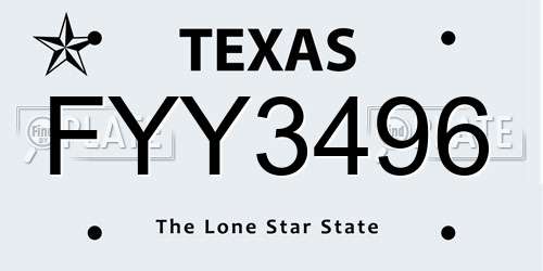 FYY3496 Texas License Plate