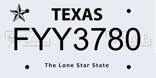 FYY3780 Texas License Plate
