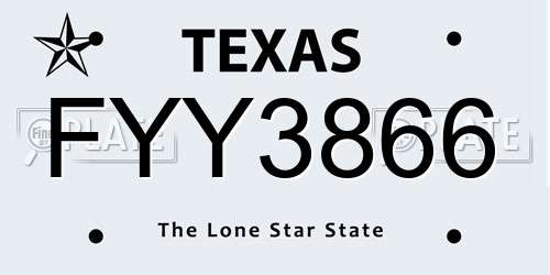 FYY3866 Texas License Plate