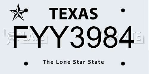 FYY3984 Texas License Plate