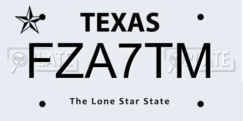 FZA7TM Texas License Plate
