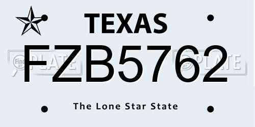 FZB5762 Texas License Plate