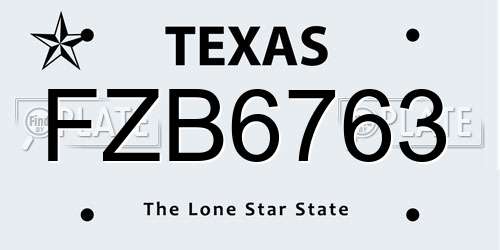 FZB6763 Texas License Plate