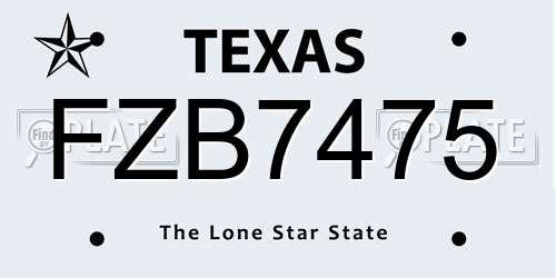 FZB7475 Texas License Plate