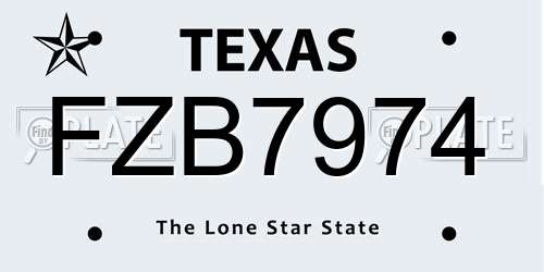 FZB7974 Texas License Plate