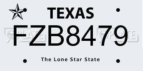 FZB8479 Texas License Plate