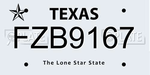 FZB9167 Texas License Plate