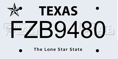 FZB9480 Texas License Plate