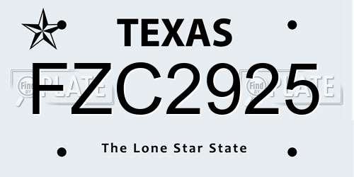 FZC2925 Texas License Plate