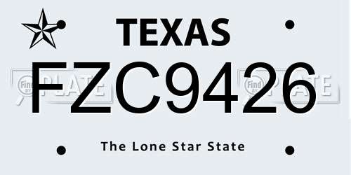 FZC9426 Texas License Plate