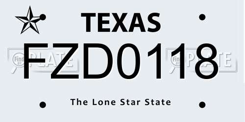 FZD0118 Texas License Plate