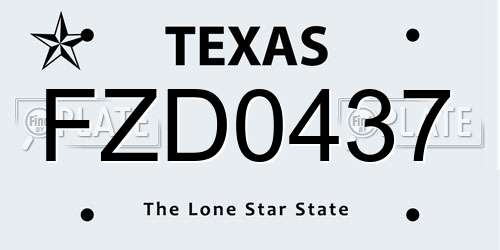 FZD0437 Texas License Plate