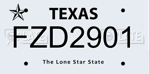 FZD2901 Texas License Plate
