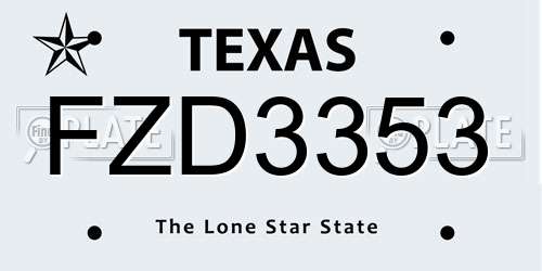 FZD3353 Texas License Plate