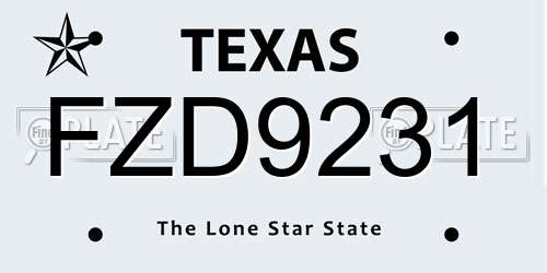 FZD9231 Texas License Plate