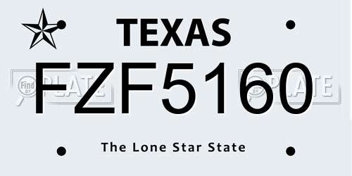 FZF5160 Texas License Plate