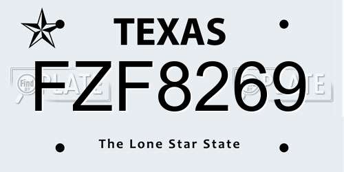 FZF8269 Texas License Plate