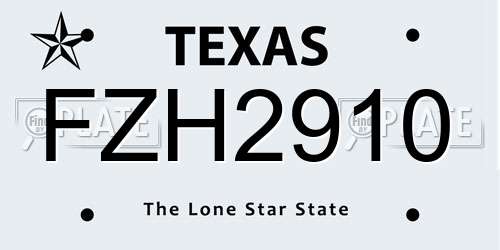 FZH2910 Texas License Plate