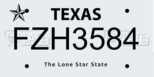 FZH3584 Texas License Plate