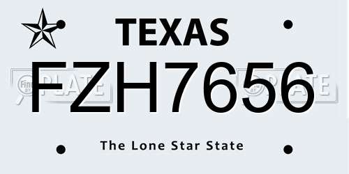 FZH7656 Texas License Plate