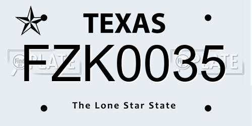 FZK0035 Texas License Plate