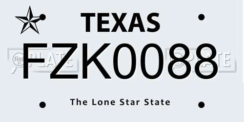 FZK0088 Texas License Plate