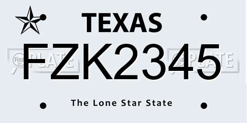 FZK2345 Texas License Plate