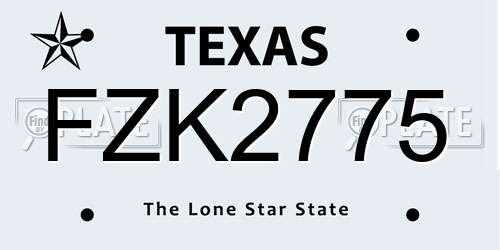 FZK2775 Texas License Plate