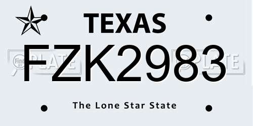 FZK2983 Texas License Plate