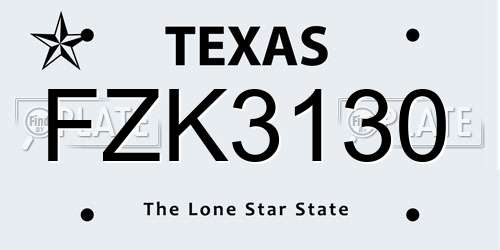 FZK3130 Texas License Plate