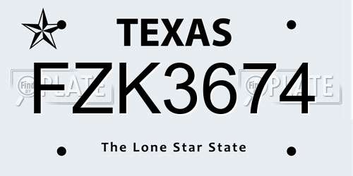FZK3674 Texas License Plate