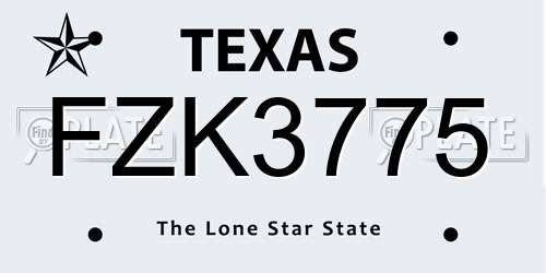 FZK3775 Texas License Plate