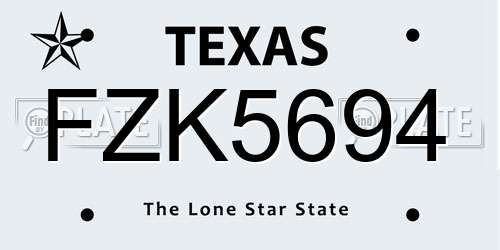 FZK5694 Texas License Plate