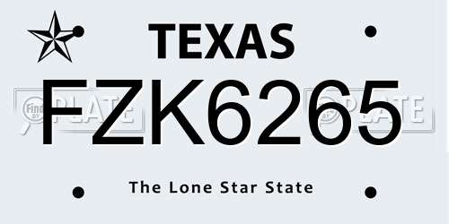 FZK6265 Texas License Plate