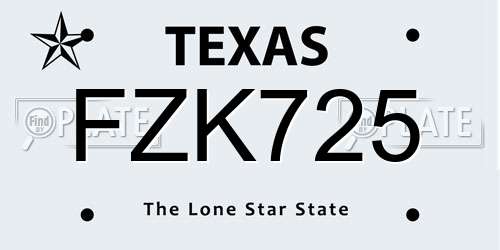 FZK725 Texas License Plate