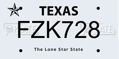 FZK728 Texas License Plate