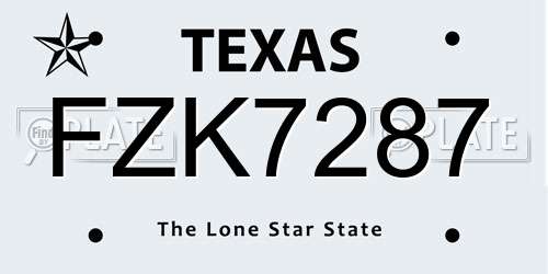 FZK7287 Texas License Plate