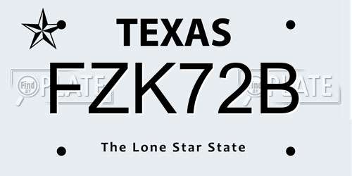 FZK72B Texas License Plate