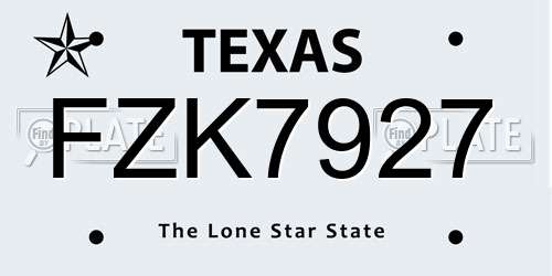 FZK7927 Texas License Plate