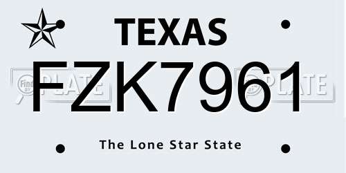 FZK7961 Texas License Plate