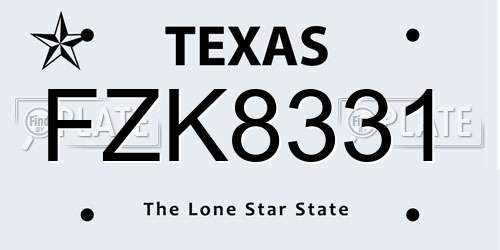 FZK8331 Texas License Plate