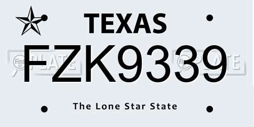 FZK9339 Texas License Plate