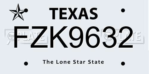 FZK9632 Texas License Plate